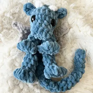 Handmade Crochet Dragon Plushie - Country Blue Color, Soft Plush Material, Cute Design, Approximately 8 Inches in Body Length & 12 Inches with Tail, Perfect for Cuddling and Gifting!