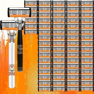 Classic Men's Razor Blade Set, 72 Ultra-Sharp Durable Stainless Blades, 2 Non-Slip Handles, Safe Smooth Pain-Free Shaving, Ideal Holiday Gift