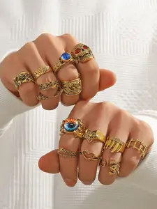 Gothic Vintage Style Rings Set for Men - 14pcs Set with Skull and Eye Design, Hollow Out Style, Vintage Style