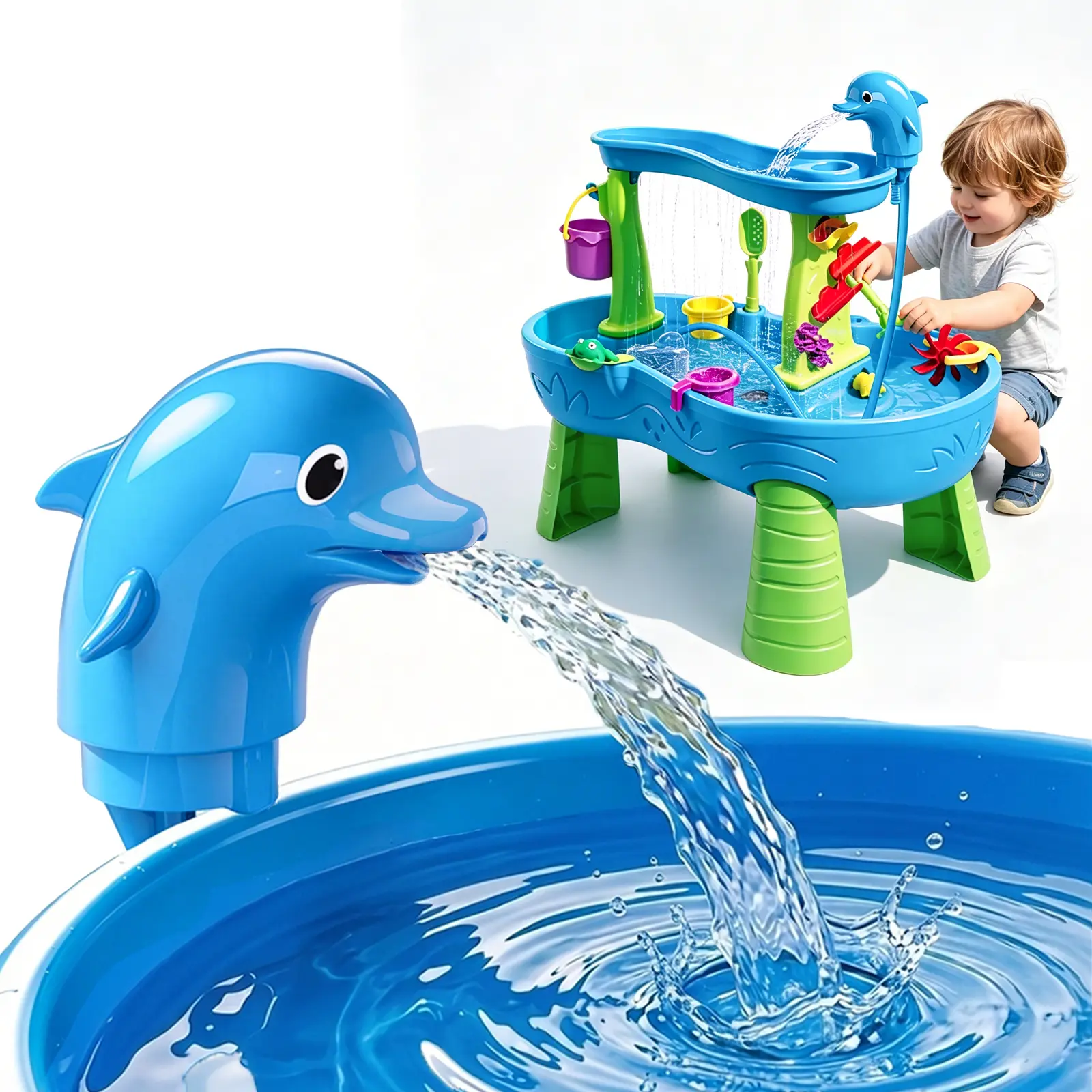 (Not include Table) Water Table Pump, Dophin Water Pump for Water Table, Outdoor Water Game Toys for Kids, Splash Pond Water Table Accessories, Rechargeable