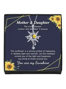 Light Weave Sun & Moon Eternal Necklace Sparkling sun & moon gem necklace with celestial design, unique and elegant clavicle chain. Includes a sunflower card for mom or daughter, perfect mystery gift for your daughter’s birthday and various festivals.