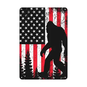 1PC Bigfoot American Tin Sign, Sasquatch, USA Art, Rustic 2D Flat Decor, Man Cave Or Outdoor Decor, Wilderness Wall Art, Unique Nature Lovers, 8x12 Inches / 20x30