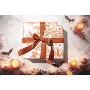 Vintage Orange Halloween Wrapping Paper Roll — Retro Pumpkin Gift Wrap