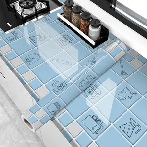 1 Roll Blue Cute Pattern Peel and Stick Wall Decor, Sticky Backing Self-Adhesive Oil-Proof Removable Contact Paper, Easy-to-Install for Kitchen Stoves, Cabinets, Living Room Walls, Sticky Backing Wall Stickers