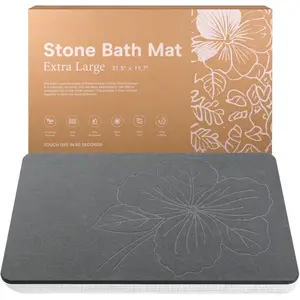 Stone Bath Mat Large, 31.5'' x 19.7'' Diatomaceous Earth Non-Slip Stone Shower Mat, Super Absorbent Diatomite Stone Mats for Bathroom, Quick Drying, Easy to Clean (Dark Gray)