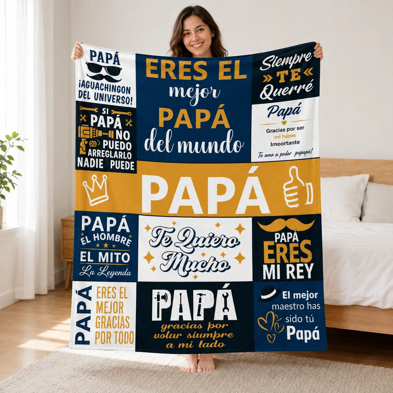 Spanish Dad Message Blanket with "Papa" Quotes & Heartfelt Notes - Soft Flannel Throw, Father's Day Gift, Suitable for Bed/Sofa, Contemporary Room Decor, Year-Round Cozy Warmth, Bedding Throws, Message Blanket Blankets