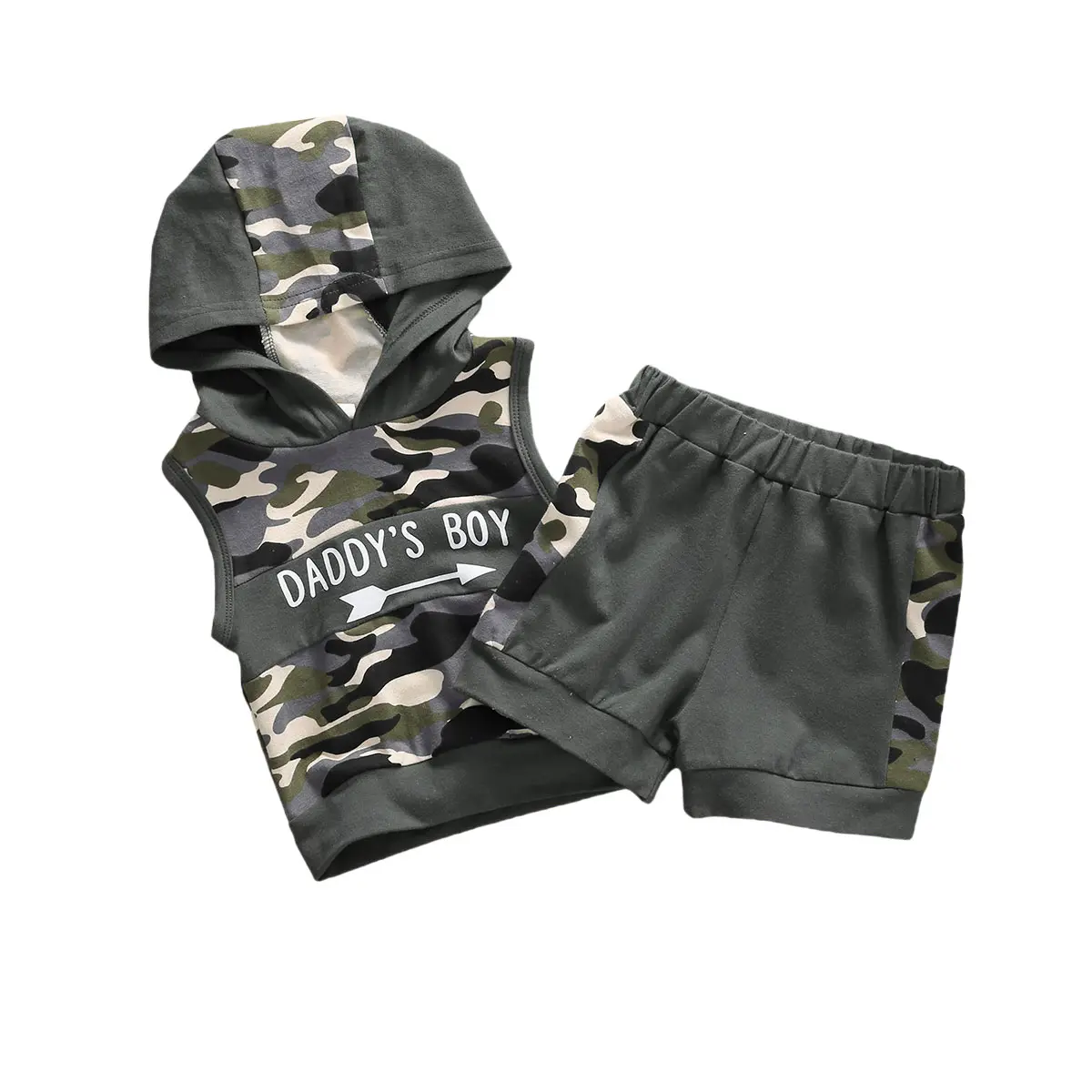 Toddler Infant Baby Boys Summer Outfits Set Hooded Camouflage Daddy's Boy Print Sleeveless Vest Tops Shorts 2pcs Clothes Set