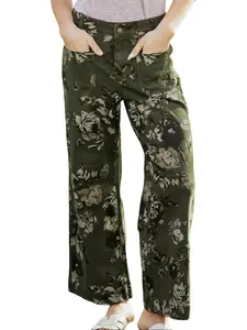 Women's High Waisted Floral Wide Leg Pants Casual Straight Vintage Trousers with Pockets