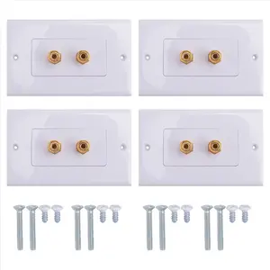 4 Pack Single Gang 1.0 Speaker Wire Wall Plate (Banana Plug Wall Plate) for 1 Speaker, White