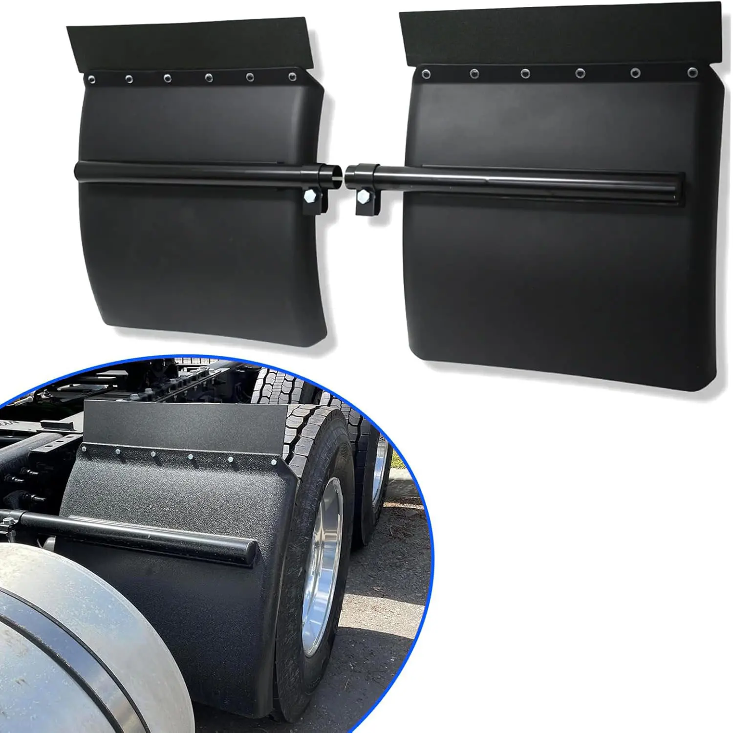 Black Poly Quarter Fender Set, 24"x24" Semi Truck Vehicle Parts Pair for Freightliner, Volvo VNL