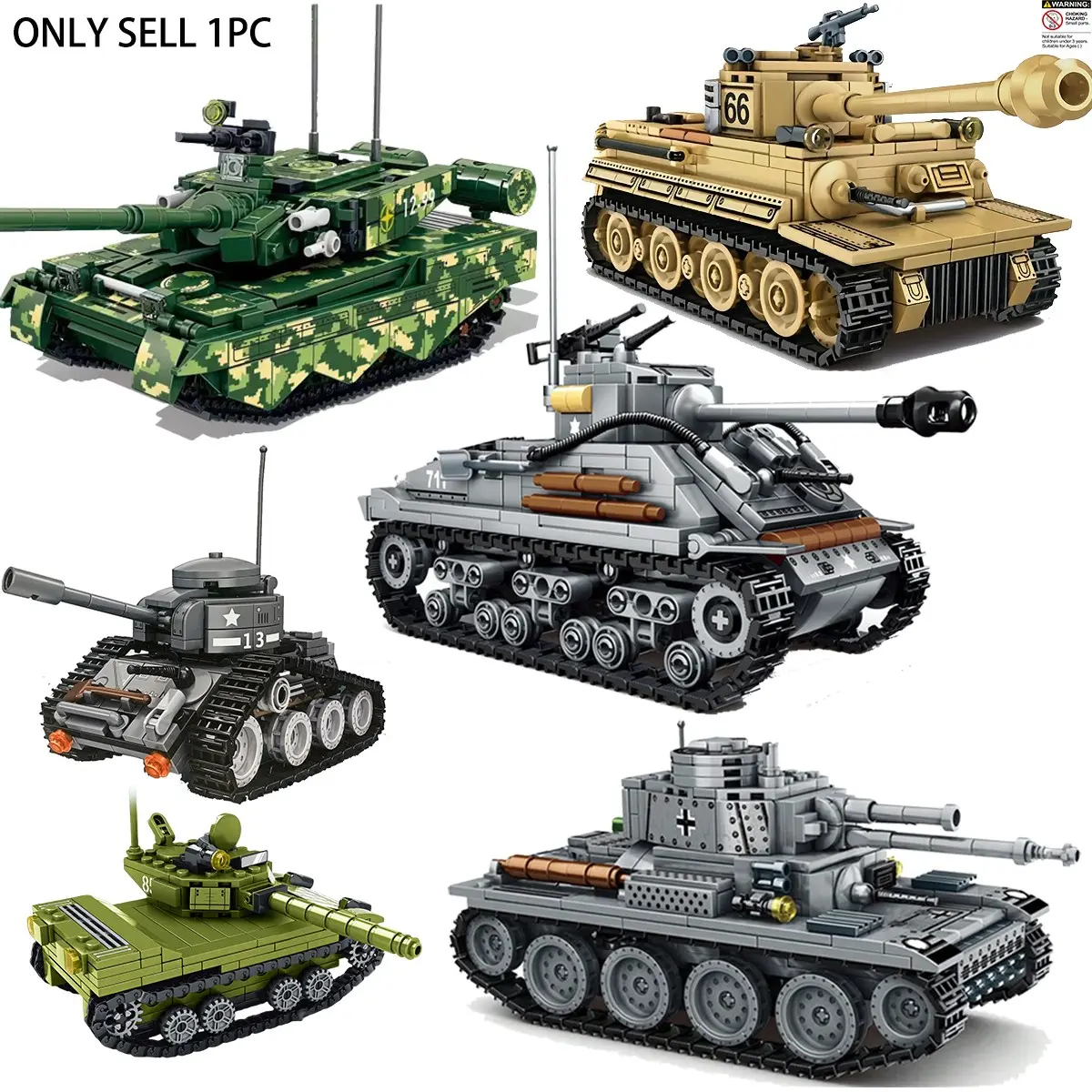 Tiger Tank Building Set, Model Building Blocks, Track Armored Vehicle, Rotatable Details, Stable Design, Assembly Model Toy, Boy Treasure Gift, Collectible Construction Set