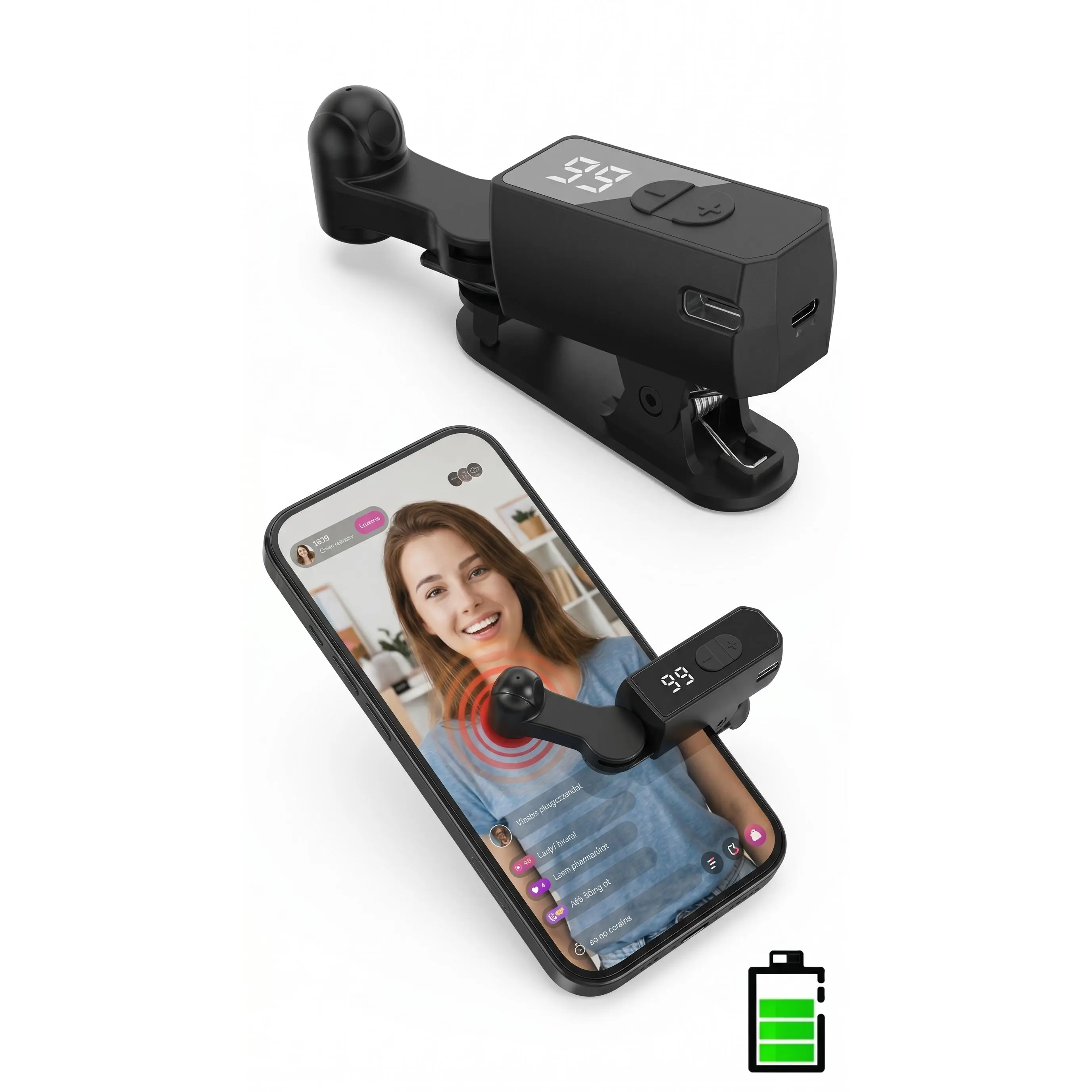 Rechargeable Portable Controller - 120mAh Battery Silent Wireless Smartphone Clicker, Adjustable Speed Automatic Clip Gamepad, Fast Responsive for Mobile Games, SIM Card Accessory