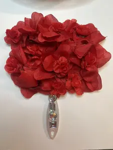 Custom made Mirror #106 RED Roses Floral Design with Decorative Handle for Home Decor that can be used for everyday use or as a table center piece in a bedroom or home.  Clear Reflection Versatile Use Sleek Design Enhances Any Room Classy and Elegant.