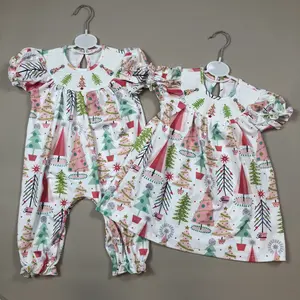 Girl Christmas Dress Smock Christmas Tree Winter Party Dress