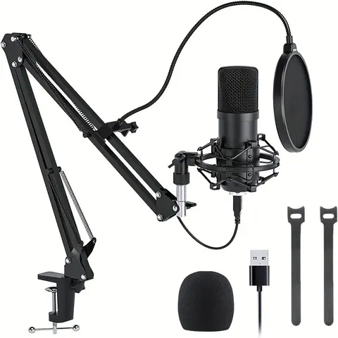 Professional USB Condenser Mic Kit with Boom Arm, Pop Filter, Singing Mic – 192KHz/24Bit for Podcast, Recording, Streaming, Podcasting, Music, Recording Studio Equipment