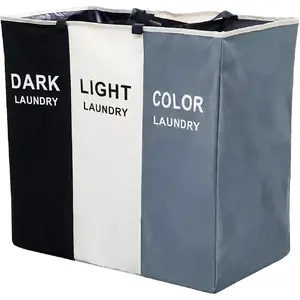 130 L 3-Section Laundry Basket, Clothes Sorter, Large Foldable and Waterproof Laundry Basket for Home and Laundry Room Organization (White, Black, Gray)