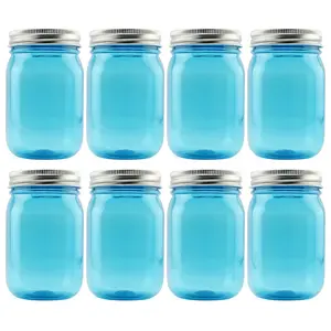 16oz Plastic Mason Jars (8-Pack, Metal Lids)