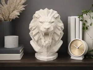 Geometric Lion Bust – 7” Marble Color, Modern Office Decor