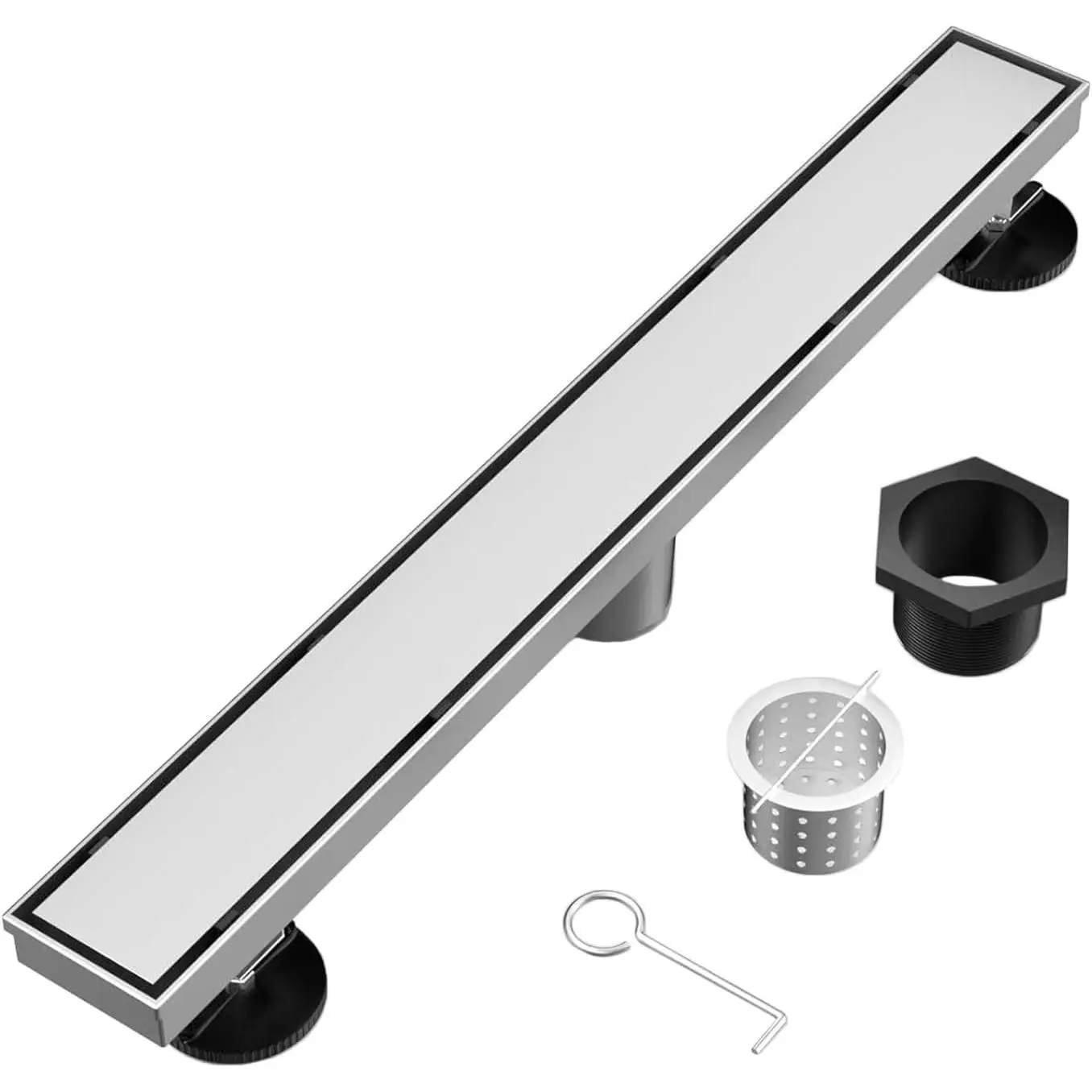 Linear Shower Drain 24 Inch Brushed Nickel Rectangular Floor Drain with Accessories Removable 2-in-1 Cover Tile Insert Cover 304 Stainless Steel CUPC Certified
