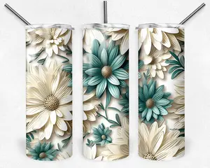 Teal Cream Daisy Tumbler