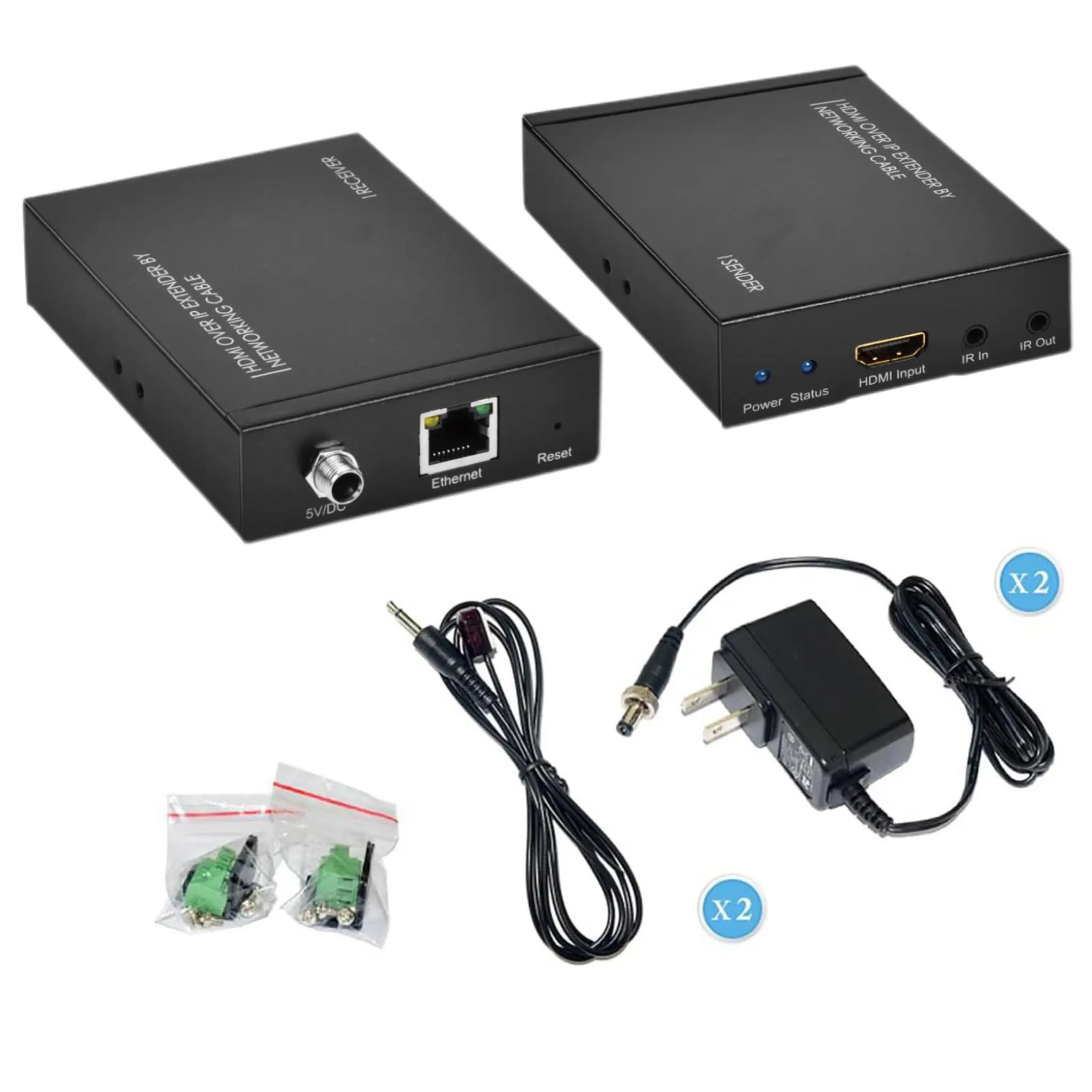 XTREMPRO HDMI Over IP Extender Transmitter & Receiver Kit - Wired Only 120M via Cat5e/6 Ethernet Cable, 1080P@60Hz 48kHz, M-JPEG HDCP Compliant, Bi-Directional Wide Band IR Extender, 1-to-Many Cascade Support, POE, Wall Mounted for TV/Laptop/PC