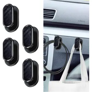 4 Car Mini Hooks, Strong Self-Adhesive Backseat Hangers, Multifunctional Wall Hanging Hooks, Universal Hook Stickers for Key Charging Cable Earphone Car Interior Accessories (Carbon Fiber)