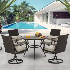 5 Piece Patio Dining Set with 4 Outdoor Swivel Dining Chairs and 1 Large Round Dining Table, Spacious Patio Dining Sets with Elegant Armrest for Backyard, Deck, Patio