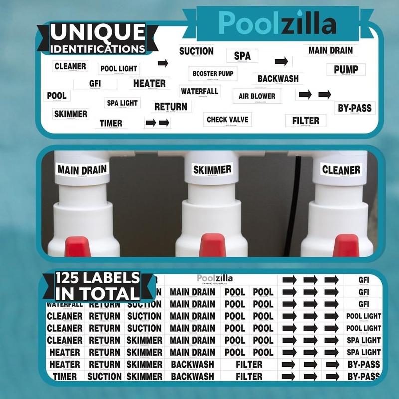 Poolzilla Premium Waterproof Sticker Labels For Swimming Pool Plumbing and Equipment