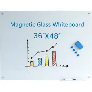 Glass Whiteboard 48"X36"  Glass White Board Frameless Wall Mounted Dry Erase GlassBoard for Office School