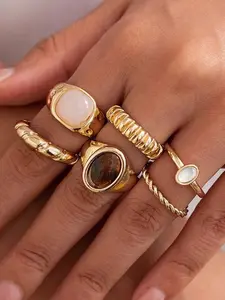 6pcs/set French Minimalist Design Metal Vintage Rings Jewelry, Perfect for Parties, Gifts, Daily Wear, Includes Size Guide, Handle with Care