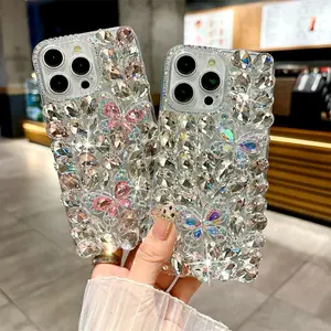 Luxury Glitter Rhinestone Butterfly Case for iPhone 17 Pro Max 16 15 14 13 12 11 Full Bling Diamond Cover Funda 15Pro 14Pro