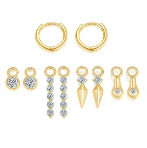 MINDDHA 5 Pairs Teardrop CZ Huggie Hoop Earrings Set for Women, Dainty 14K Gold Plated Stackable Earring, Hypoallergenic Small Hoop, Stud Earring Stacks for Multiple Piercings, Jewelry Gift Set