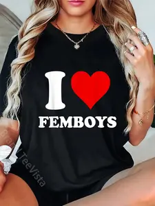 100% Cotton Unisex The Official Red Heart Adult Humor Brand I Love Femboys T-Shirt Vintage Graphic Printed Tee
