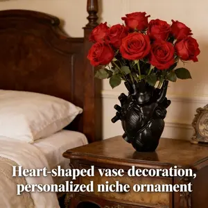 New Anatomical Heart Shaped Vase with Black Matte Finish, Modern Artistic Home Decor, Table Decor, Ornaments, Perfect for Studio, Cafe, Bar, Can Hold Artificial Flowers, Ideal for Unique Personalized Gifts.