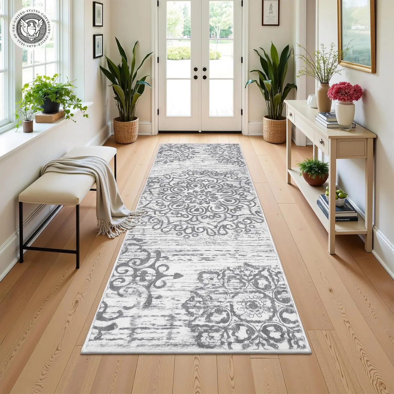 HEBE Vintage Medallion Boho Style Home Decor Hallway Runner - Soft Washable, Non-Slip, Distressed Living Room Rug for Bedroom, Kitchen, Home Decor Rug, Boho Style Rug summerwins