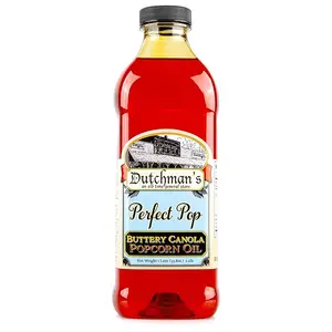 Dutchman’s Popcorn Oil Butter Flavor, Perfect Pop Butter Flavored Canola Oil, 33.8 oz. Colored with Natural Beta Carotene, Make Theater Style Popcorn at Home, Vegan, Healthy, Zero Trans Fat
