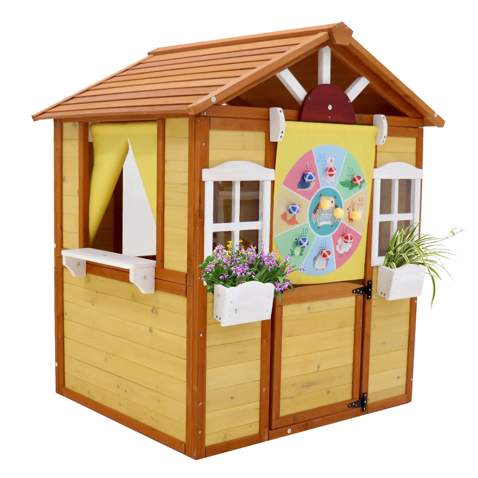 Kids' Wooden Outdoor Play Sets - Sturdy Wood-Constructed Playhouse with Working Doors, Windows, Safe Build, Ideal for Imaginative Pretend Play, Ages 3-8