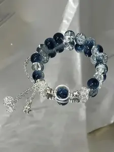 Elegant Glass Bead Bracelet with Star Pendant, Noble Imitation Cat Eye Jewelry, Perfect for Valentine's Day and Christmas Parties, Faux Pearl Chain