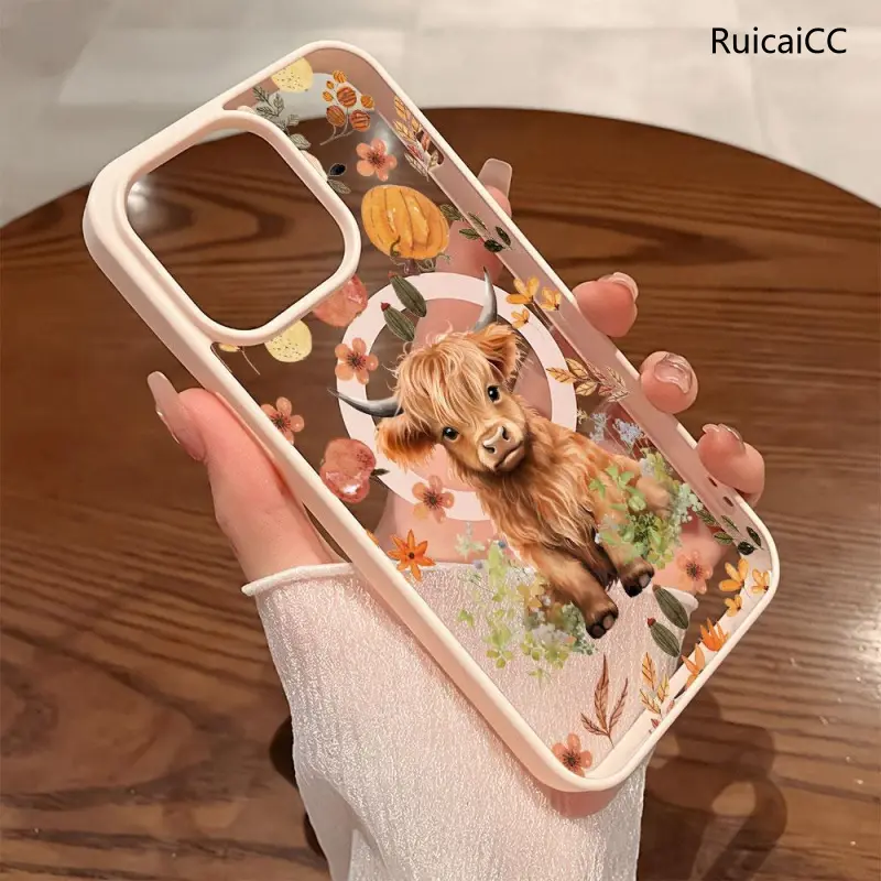 Premium Magnetic Phone Cases for iPhone11/12/13/14/15/16//17/Air/promax/Plus Highland Cow, Autumn Flowers & Pumpkin y2k cased MagSafe Ready, Anti-Fall, Springtok and Ultra-Thin Design | Perfect for Everyday Use Protector Aesthetic Screen Protector