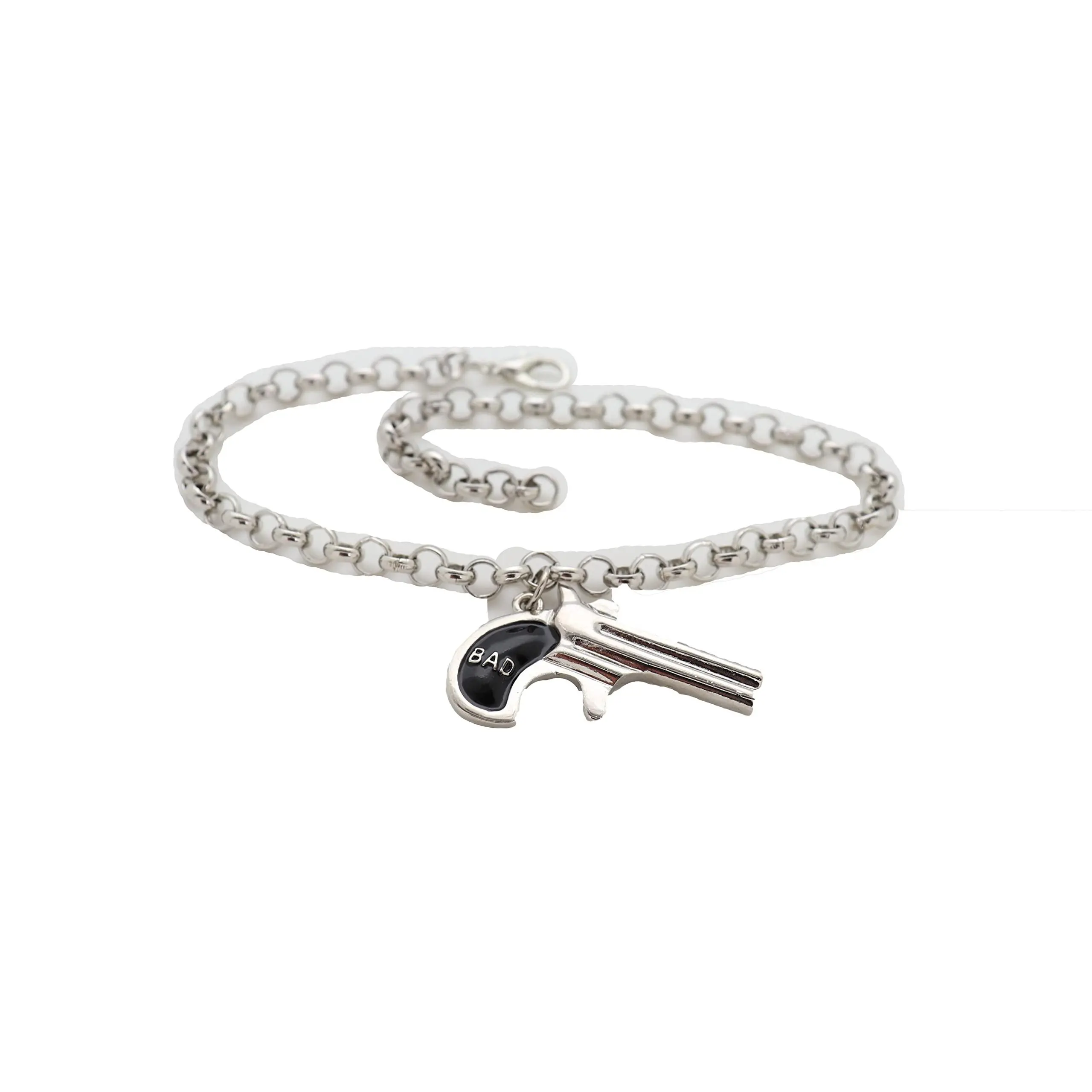 Women Fashion Silver Metal Western Boot Bracelet Chain Shoe Bad Gun Revolver Anklet Charm Hip Hop