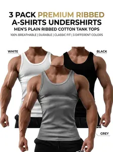 3 Pack Men's 100% Cotton A-Shirts Undershirt Plain Ribbed Tank Top Gym