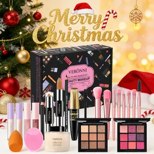 Veronn 14-Piece Christmas Makeup Gift Set with Contour Eyeshadow Lipstick Concealer & Makeup Brushes Perfect for Beginners Beauty Gift Set for Christmas Holiday Favorites Set