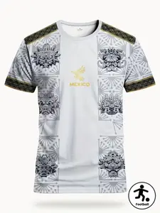 Summer Mexican Men's Soccer Shirt, Football Shirts, Soccer Jersey, Comfortable Round Neck Sport Top, Mayan Aztec Print, Ideal for Gold Cup, Training, Fitness, Gifts