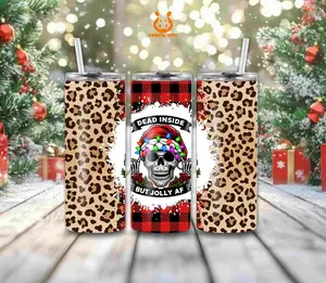 CHRISTMAS DEAD INSIDE TUMBLER with Leopard Print & Buffalo Plaid Design - Perfect for Festive Beverages