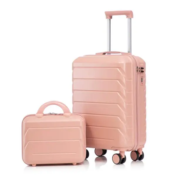 2-Piece Luggage Set with Cosmetic Case – 20" ABS Spinner Suitcase & 14" Carry-On Bag, 4 Wheels & Combination Lock, Waterproof Durable Travel System