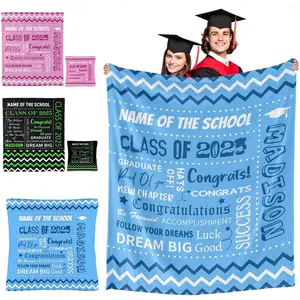 Custom 2025 Graduation Blankets with Name Personalized Class of 2025 Fleece Blankets with School for Women Men Daughter Son Classmates Customized Congrats Blankets with Pillow