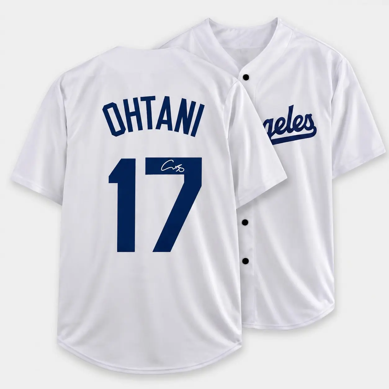 All-over Print Baseball Jersey Without Piping - Vintage Streetwear Unisex Baseball Shirt, Facsimile Autographed #17 Ohtani Laser Auto Reprint, Men Women Casual Sport Fan Gift, Retro Button Up Jersey