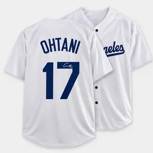 All-over Print Baseball Jersey Without Piping - Vintage Streetwear Unisex Baseball Shirt, Facsimile Autographed #17 Ohtani Laser Auto Reprint, Men Women Casual Sport Fan Gift, Retro Button Up Jersey