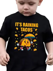 Toddler Boys "It's Raining Tacos" Taco Graphic T-Shirt, Soft Cotton Short Sleeve Tee, Funny Food & Cute Cartoon Top