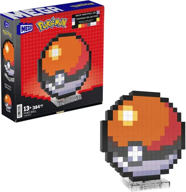 MEGA BLOKS Pokemon Classic Poke Ball, Pixel Art, 342 Piece Building Toy Set  [COLLECTIBLES] Brick
